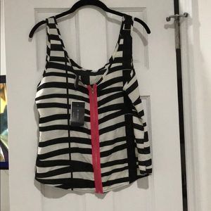 Black and white striped tank with pink zipper